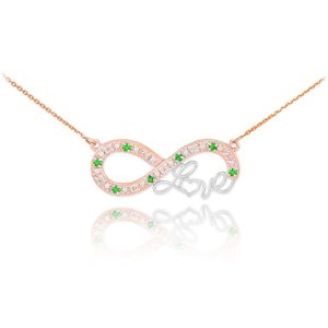 Emerald & Diamond Infinity Pendant Necklace in 9ct Two-Tone Rose Gold