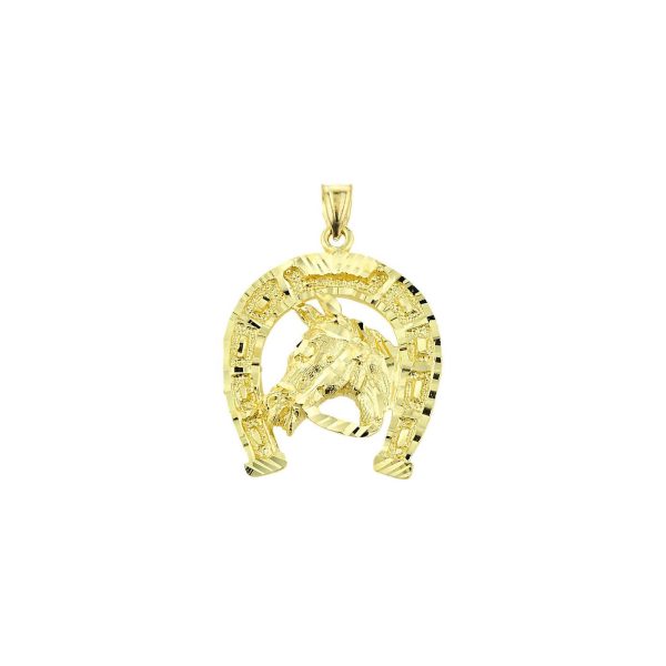 Horse Head Horseshoe Charm Pendant Necklace in 9ct Gold