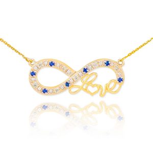 Sapphire & Diamond Love Script Infinity Pendant Necklace in 9ct Gold