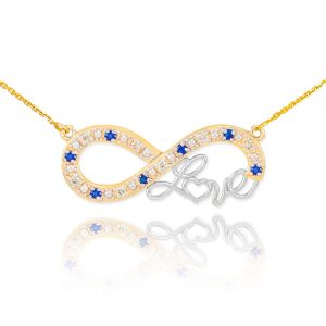 Sapphire & Diamond Love Script Infinity Pendant Necklace in 9ct Two-Tone Gold