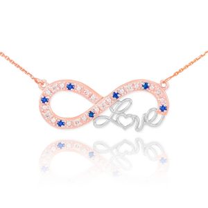 Sapphire & Diamond Infinity Pendant Necklace in 9ct Two-Tone Rose Gold