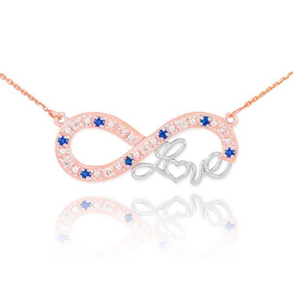 Sapphire & Diamond Infinity Pendant Necklace in 9ct Two-Tone Rose Gold