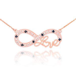 Diamond & Black Diamond Love Script Infinity Pendant Necklace in 9ct Rose Gold