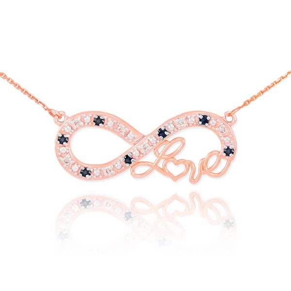 Diamond & Black Diamond Love Script Infinity Pendant Necklace in 9ct Rose Gold