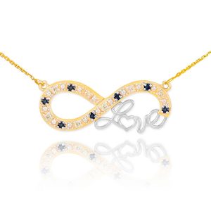 Diamond & Black Diamond Love Script Infinity Pendant Necklace in 9ct Two-Tone Gold