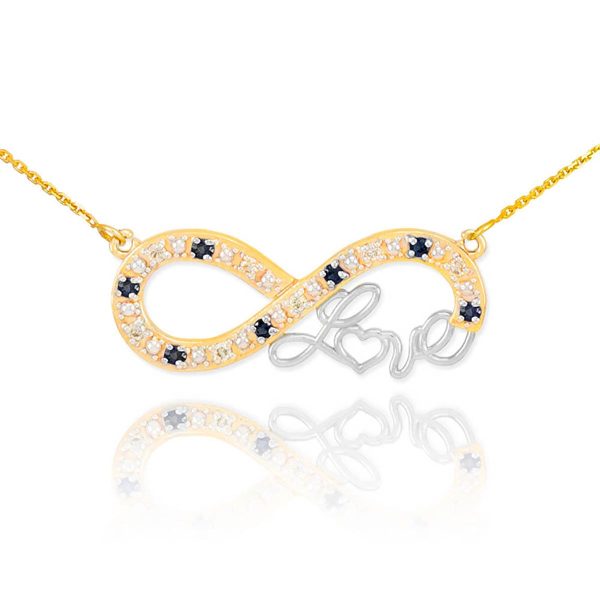 Diamond & Black Diamond Love Script Infinity Pendant Necklace in 9ct Two-Tone Gold