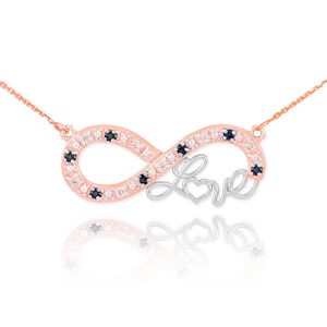 Diamond & Black Diamond Infinity Pendant Necklace in 9ct Two-Tone Rose Gold