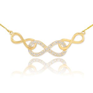 Diamond Embellished Triple Infinity Pendant Necklace in 9ct Gold