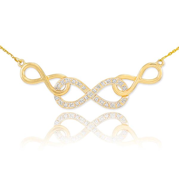 Diamond Embellished Triple Infinity Pendant Necklace in 9ct Gold