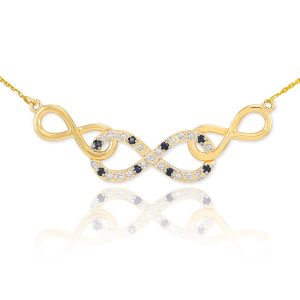 Diamond & Black Diamond Triple Infinity Pendant Necklace in 9ct Gold