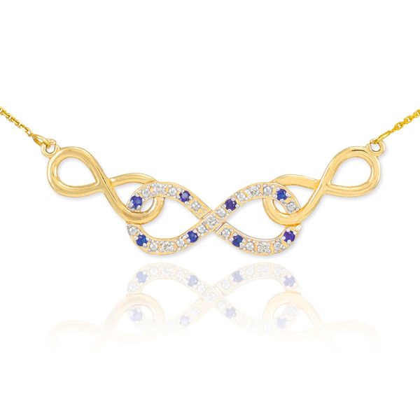 Sapphire & Diamond Triple Infinity Pendant Necklace in 9ct Gold