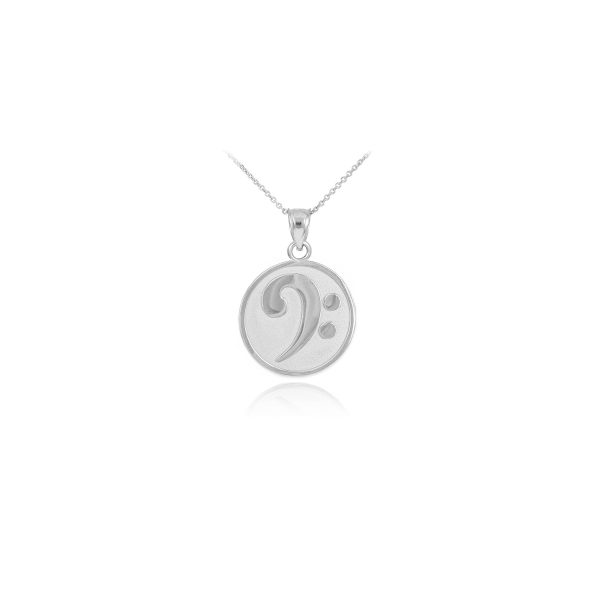 Textured Bass Clef Pendant Necklace in 9ct White Gold