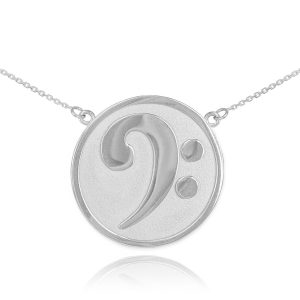 Musical Clef Medallion Pendant Necklace in 9ct White Gold