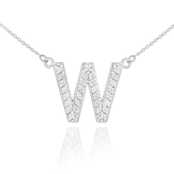 Letter W Diamond Embellished Initial Pendant Necklace in 9ct White Gold