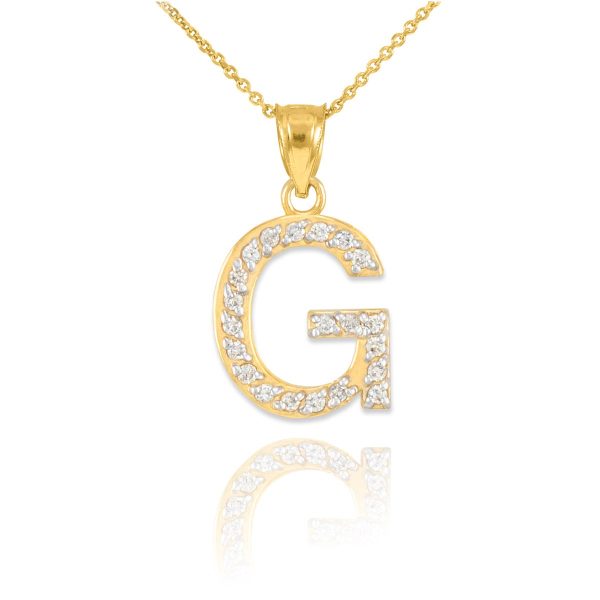 Letter G Diamond Embellished Drop Pendant Necklace in 9ct Gold