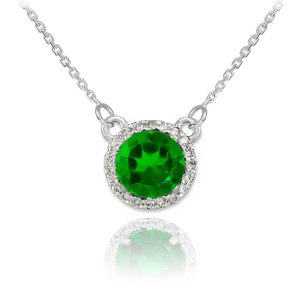 Emerald & Diamond Pendant Necklace in 9ct White Gold