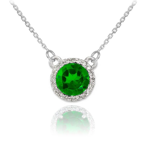 Emerald & Diamond Pendant Necklace in 9ct White Gold