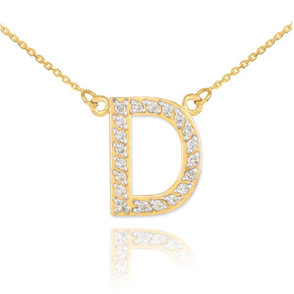 Letter D Diamond Embellished Initial Pendant Necklace in 9ct Gold