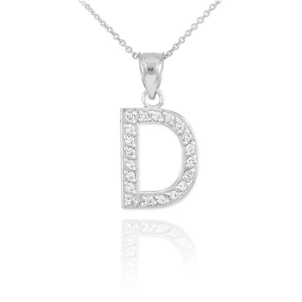 Letter D Diamond Embellished Drop Pendant Necklace in 9ct White Gold