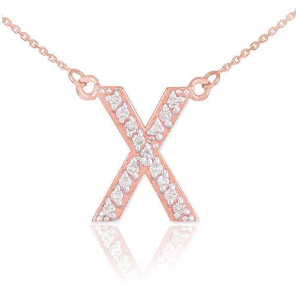 Letter X Diamond Embellished Initial Pendant Necklace in 9ct Rose Gold