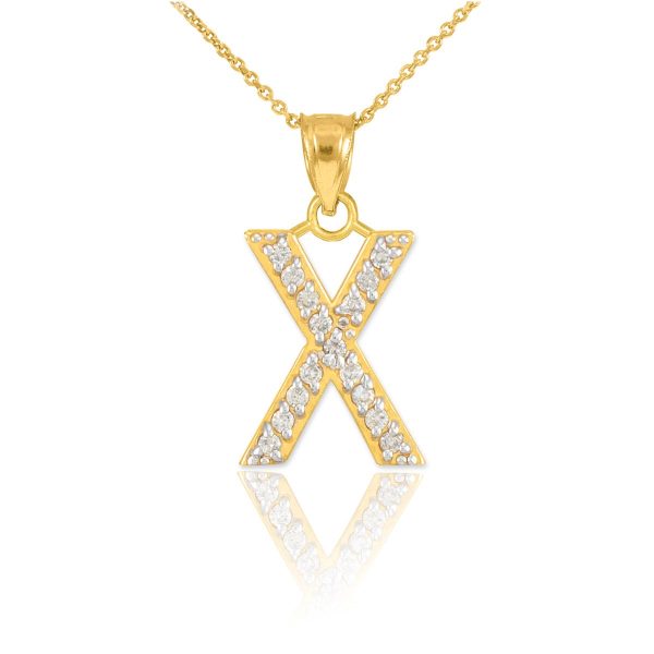 Letter X Diamond Embellished Drop Pendant Necklace in 9ct Gold