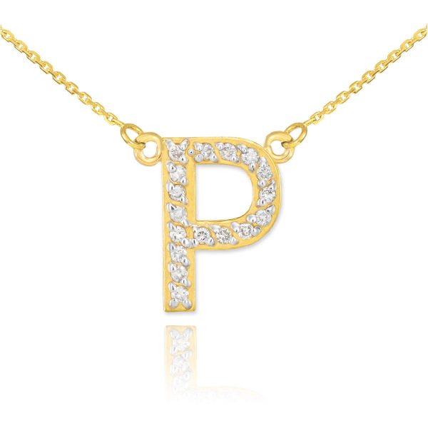 Letter P Diamond Embellished Initial Pendant Necklace in 9ct Gold