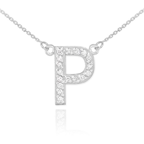 Letter P Diamond Embellished Initial Pendant Necklace in 9ct White Gold