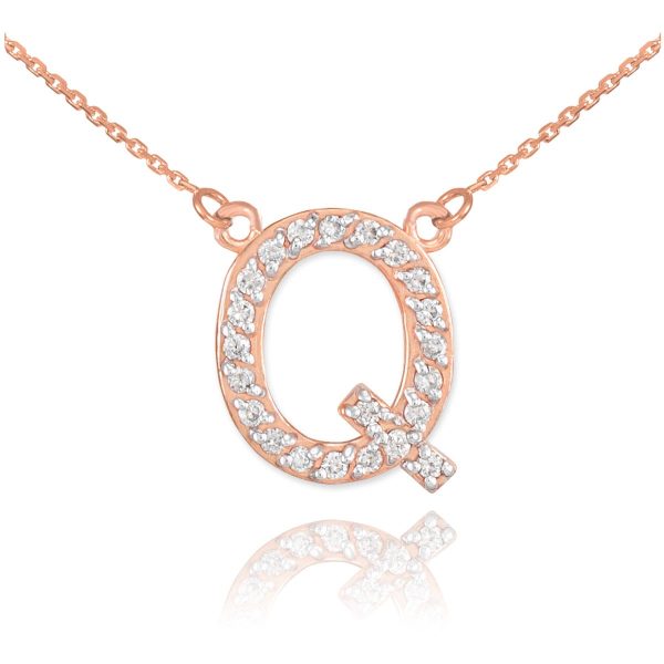 Letter Q Diamond Embellished Initial Pendant Necklace in 9ct Rose Gold