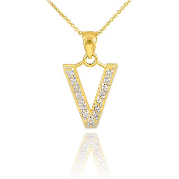 Letter V Diamond Embellished Drop Pendant Necklace in 9ct Gold