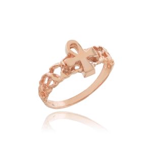 Ankh Knuckle Cross Ring in 9ct Rose Gold