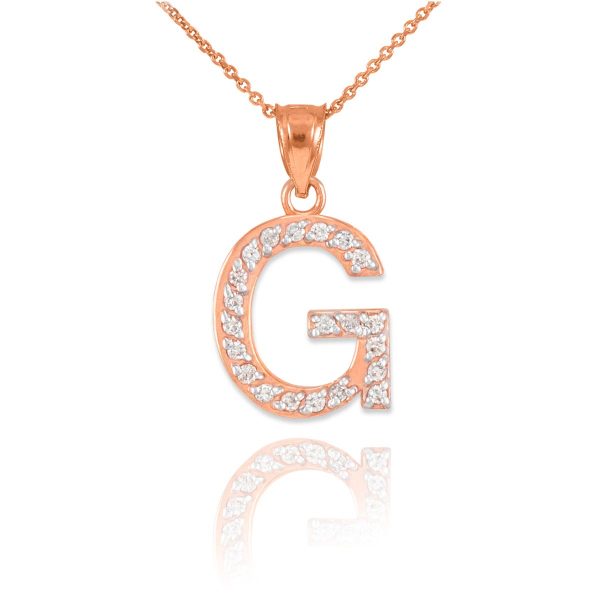 Letter G Diamond Embellished Drop Pendant Necklace in 9ct Rose Gold