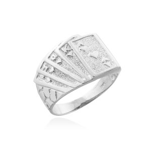 Men's Textured Poker Ring in 9ct White Gold