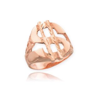 Men's Precision Cut Dollar Sign Ring in 9ct Rose Gold