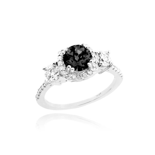 Black Diamond Engagement Ring in 9ct White Gold