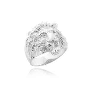 Men's Lion Head Ring in 9ct White Gold