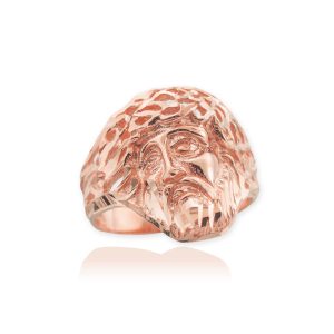 Men's Jesus Face Ring in 9ct Rose Gold