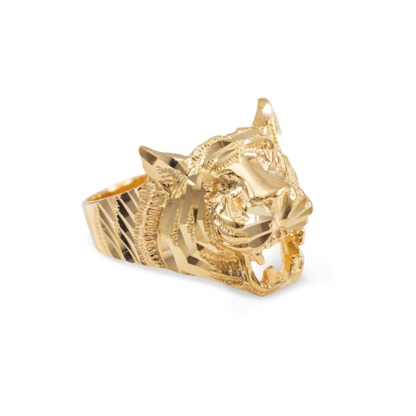 Men's Precision Cut Unisex Tiger Ring in 9ct Gold