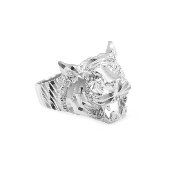 Men's Precision Cut Unisex Tiger Ring in 9ct White Gold