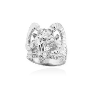 Men's Precision Cut Mountain Ram Ring in Sterling Silver