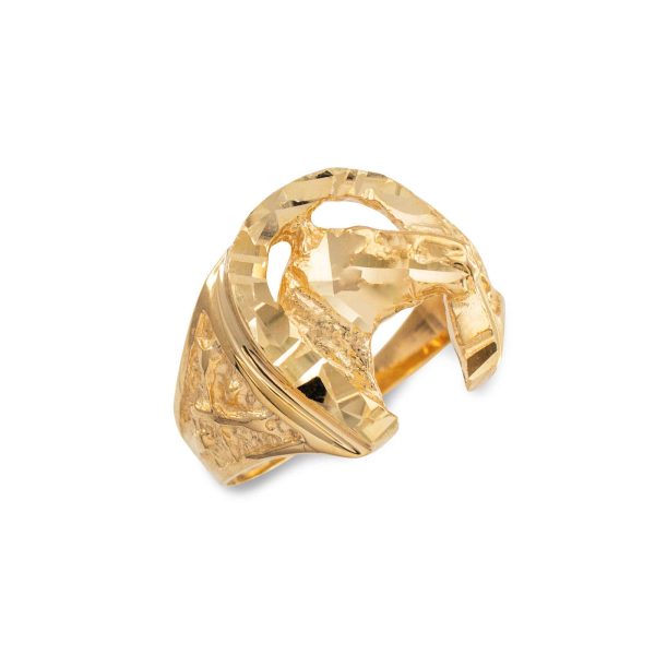 Men's Diamond Hammered Horse Ring in 9ct Gold