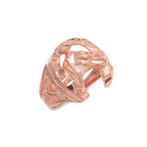 Men's Diamond Hammered Horse Ring in 9ct Rose Gold