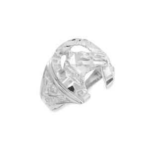 Men's Diamond Hammered Horse Ring in 9ct White Gold