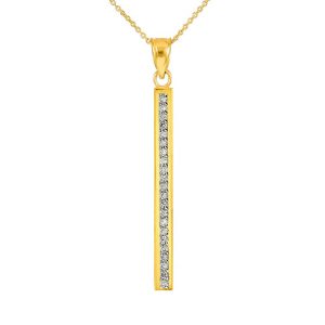 Diamond Embellished Vertical Bar Pendant Necklace in 9ct Gold