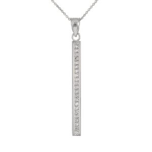 Diamond Embellished Vertical Bar Pendant Necklace in 9ct White Gold