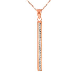 Diamond Embellished Vertical Bar Pendant Necklace in 9ct Rose Gold