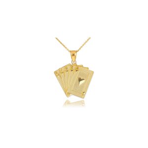 Men's Royal Flush Poker Pendant Necklace in 9ct Gold