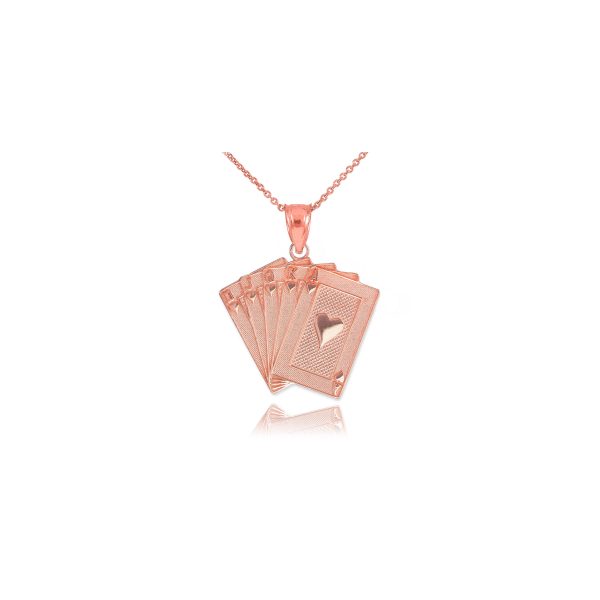 Men's Royal Flush Poker Pendant Necklace in 9ct Rose Gold