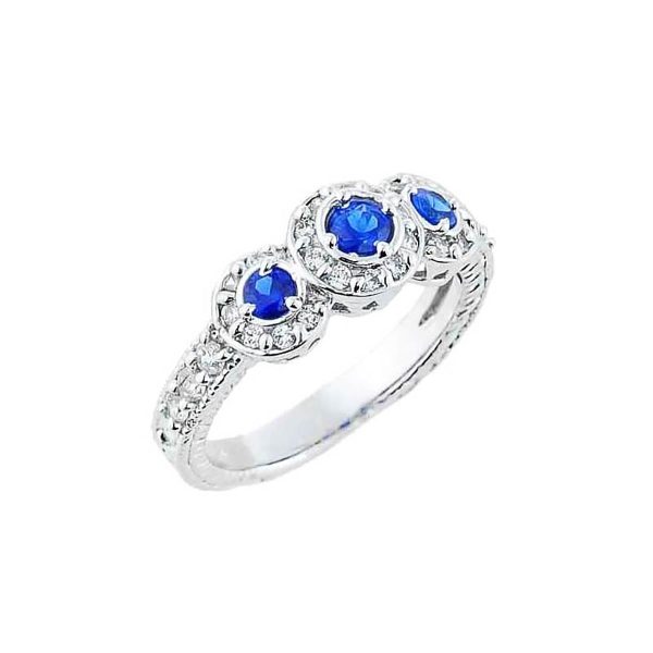 Blue CZ Art Deco Engagement Ring in Sterling Silver