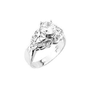 CZ Framed Engagement Ring in Sterling Silver