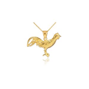 Textured Rooster Charm Pendant Necklace in 9ct Gold